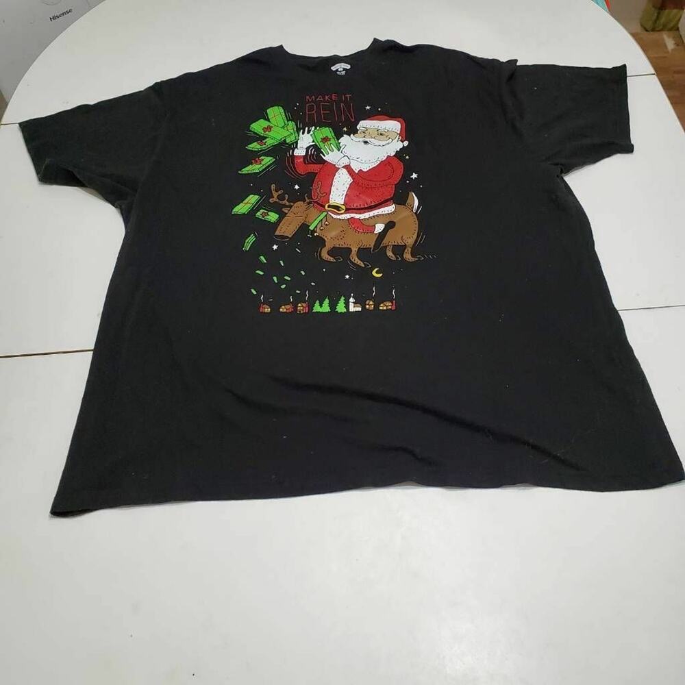 Santa Claus Mens Holiday Time Christmas Graphic T-Shirt Black‎ Make It Rein 3XL